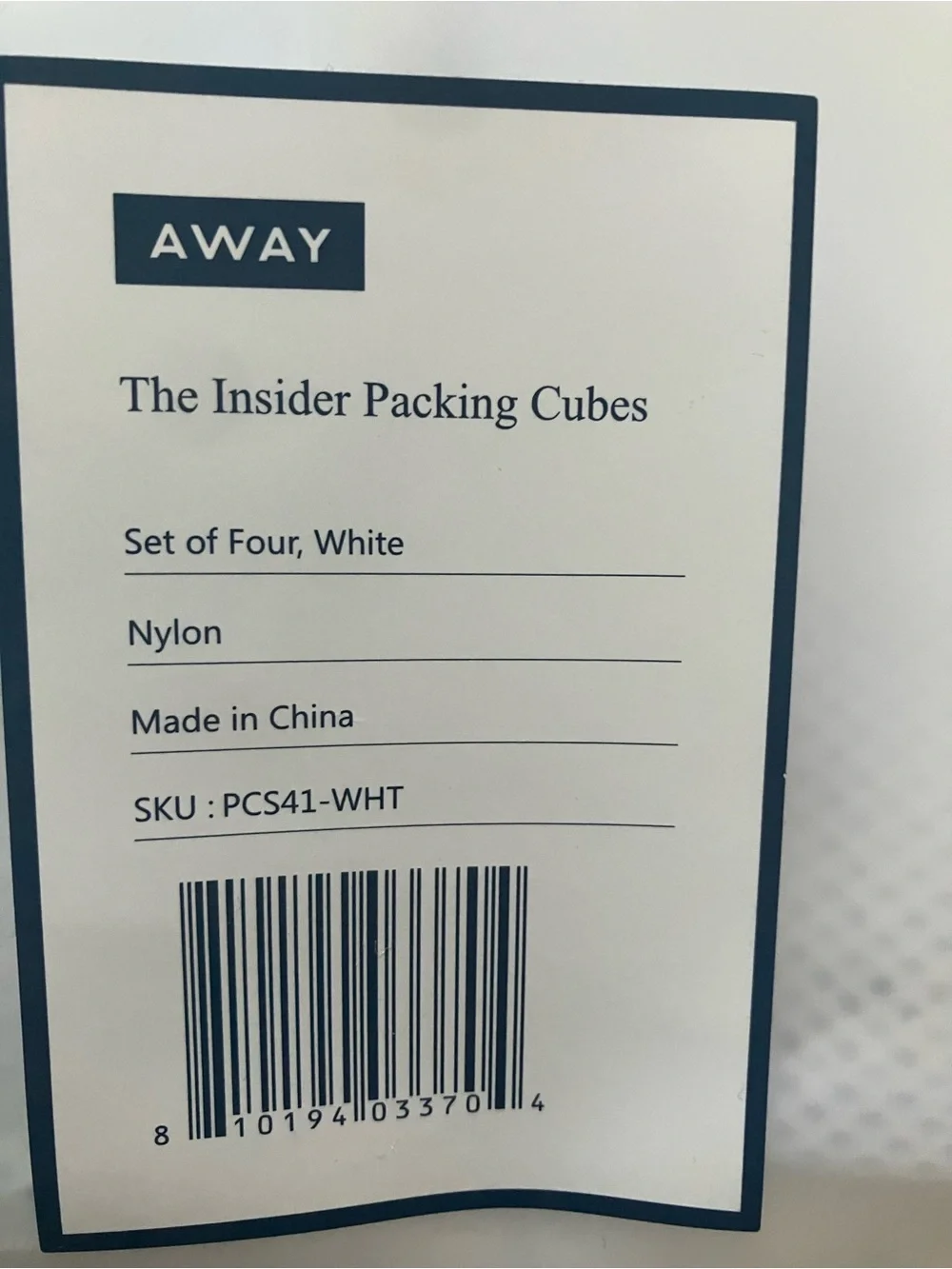 AWAY The Insider Nylon Packing Cubes Set of 4 in White NEW NIB RARE!!